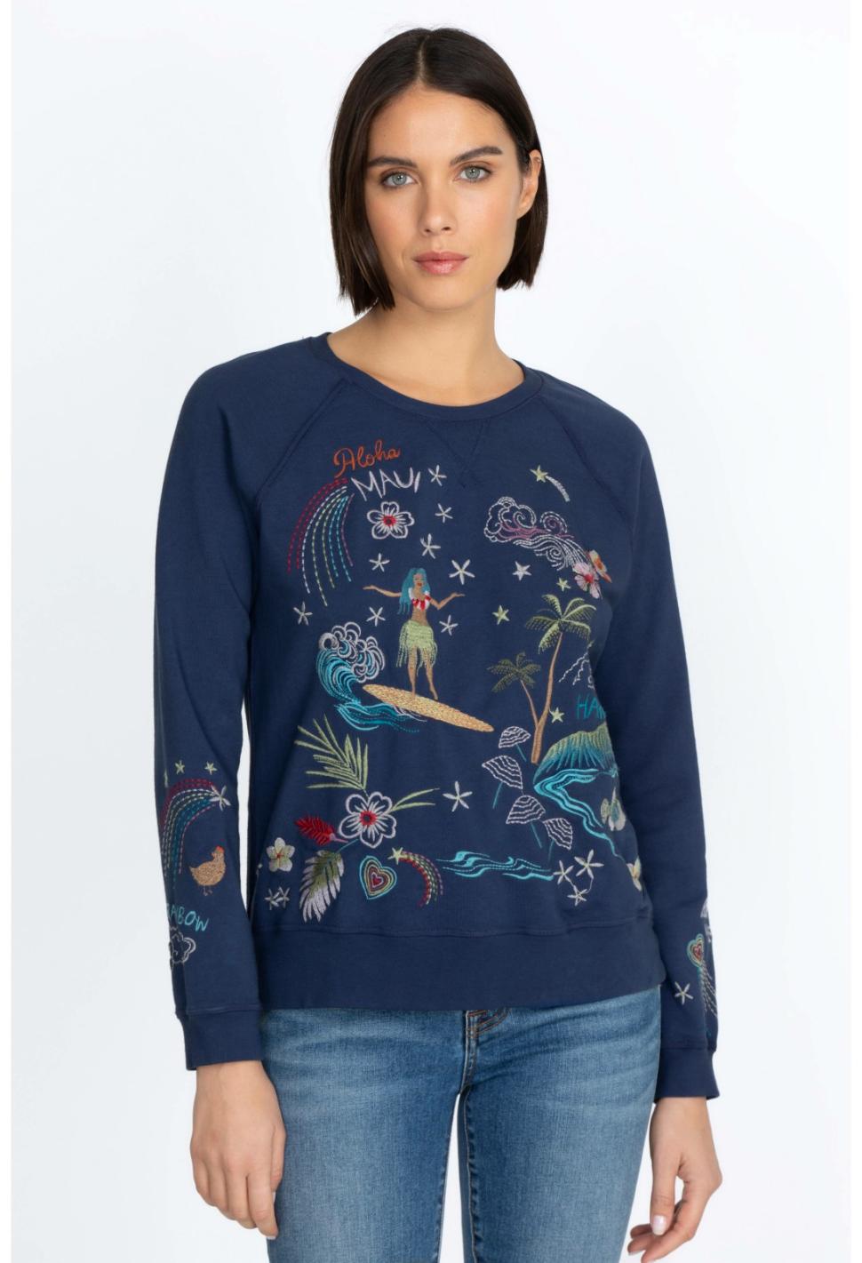 Women Tops | Johnny Was Hawaii Raglan Sweatshirt Navy