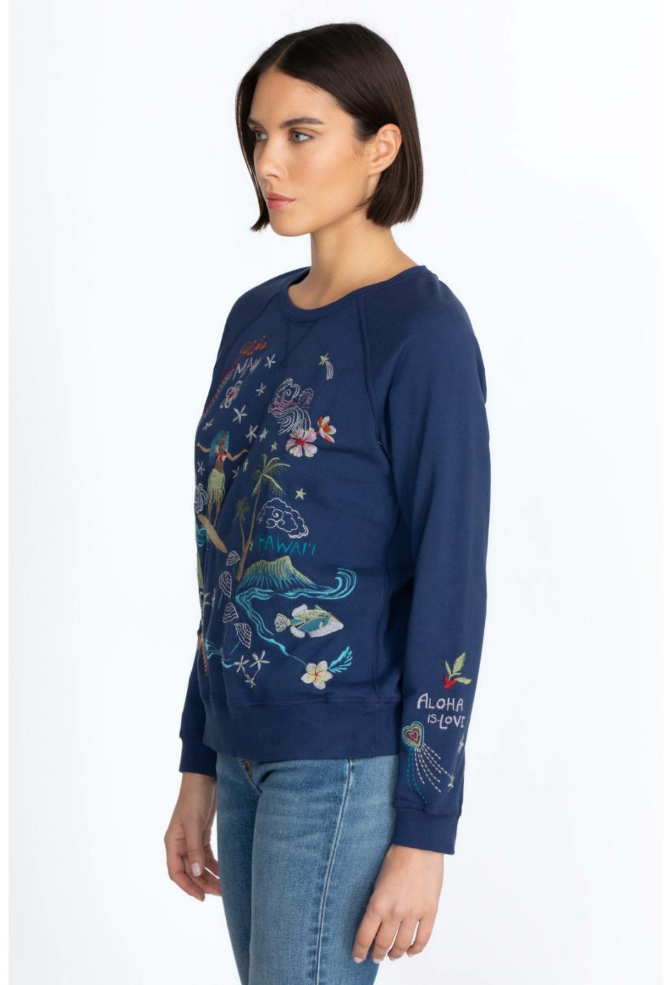 Women Tops | Johnny Was Hawaii Raglan Sweatshirt Navy