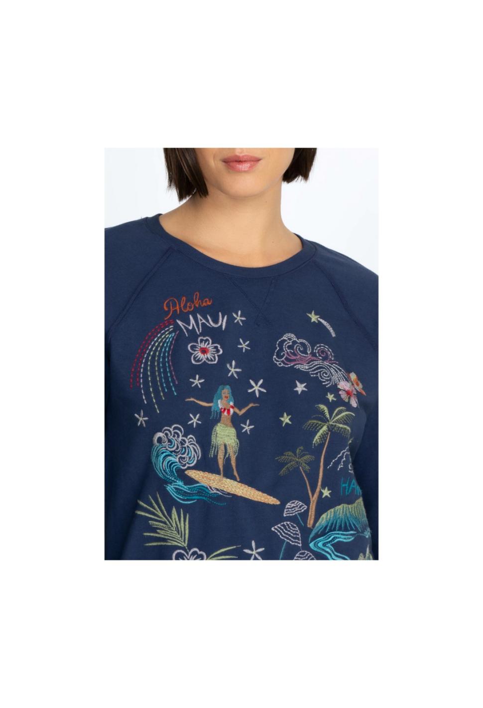 Women Tops | Johnny Was Hawaii Raglan Sweatshirt Navy