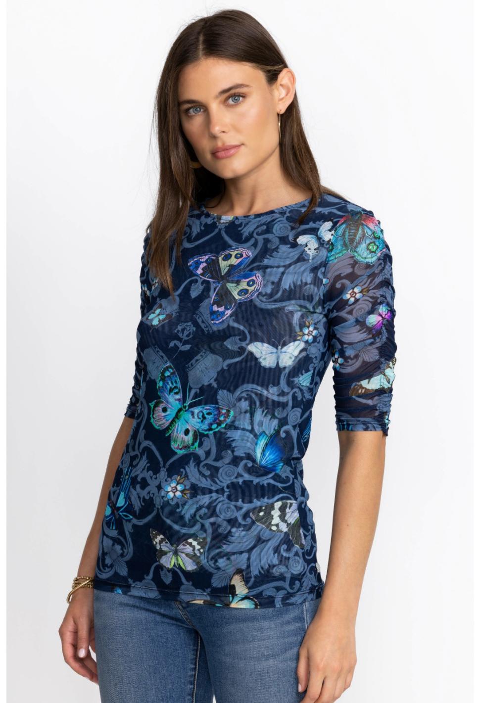 Women Tops | Johnny Was Holly Ruched Sleeve Mesh Top Holly