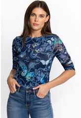 Women Tops | Johnny Was Holly Ruched Sleeve Mesh Top Holly