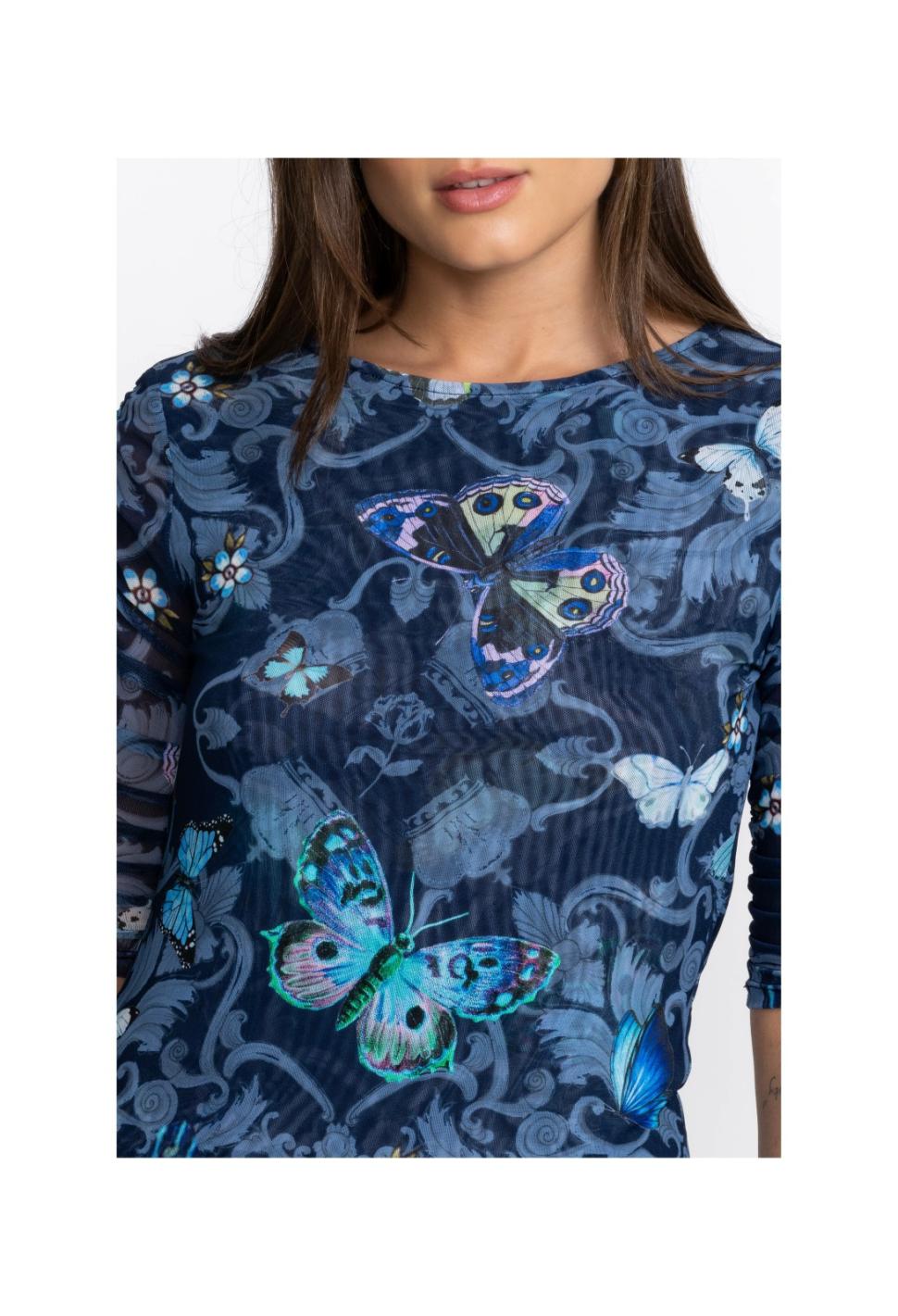 Women Tops | Johnny Was Holly Ruched Sleeve Mesh Top Holly