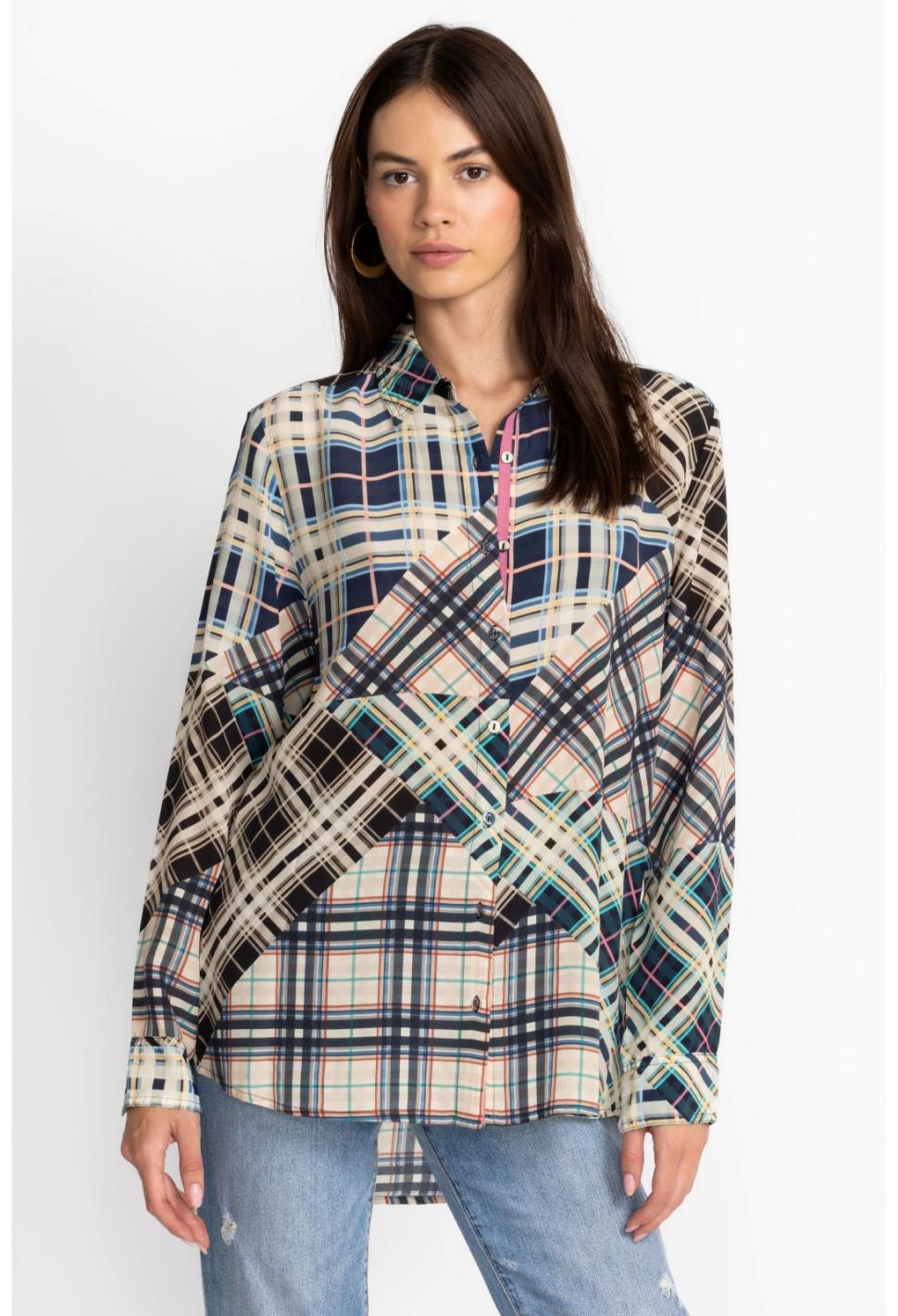 Women Tops | Johnny Was Idora Patchwork Button Down Shirt Multi