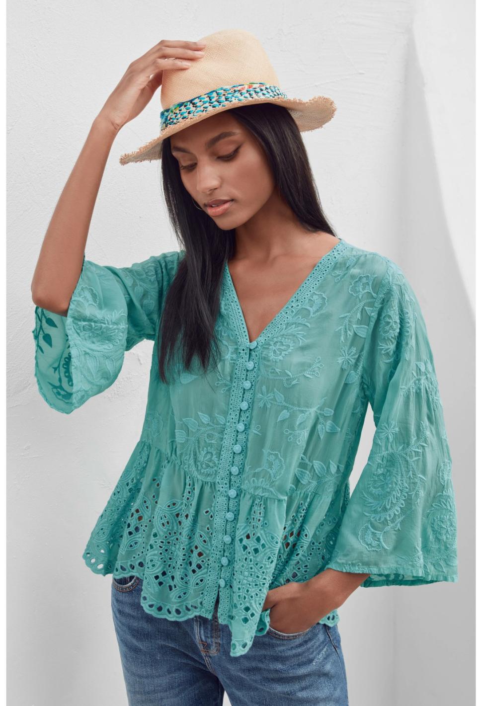 Women Tops | Johnny Was Ingrid Reveka Blouse Marine Blue
