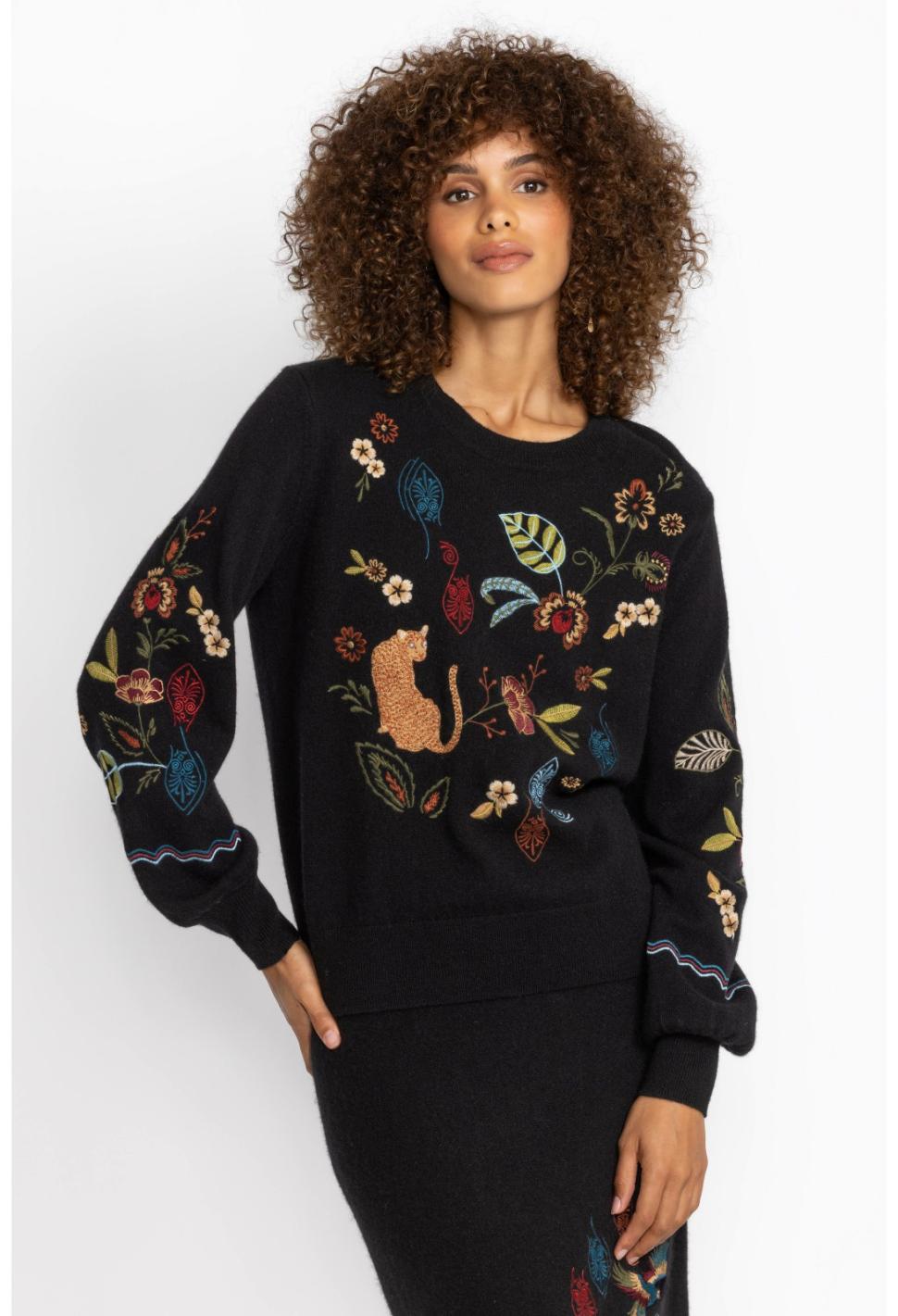 Women Tops | Johnny Was Isabella Sweater Top Black