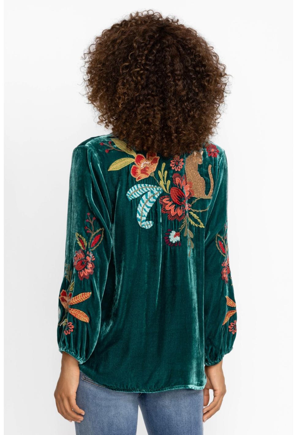 Women Tops | Johnny Was Isabella Velvet Field Blouse Deep Teal