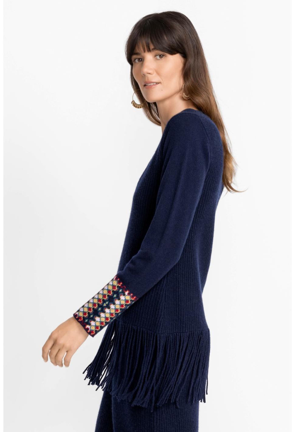 Women Tops | Johnny Was Isadora Fringe Top Navy