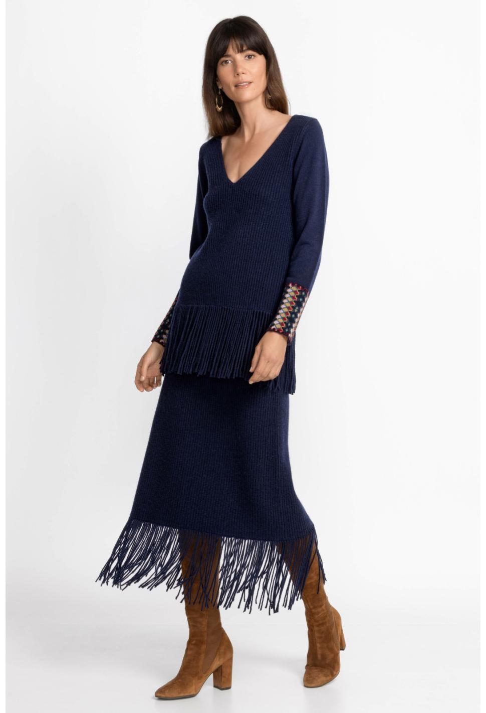 Women Tops | Johnny Was Isadora Fringe Top Navy