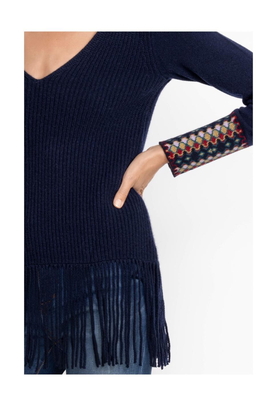 Women Tops | Johnny Was Isadora Fringe Top Navy