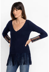 Women Tops | Johnny Was Isadora Fringe Top Navy