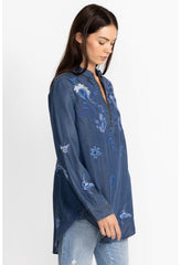 Women Tops | Johnny Was Jazmine Zipup Shirt Tunic Denim Blue