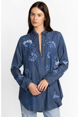 Women Tops | Johnny Was Jazmine Zipup Shirt Tunic Denim Blue