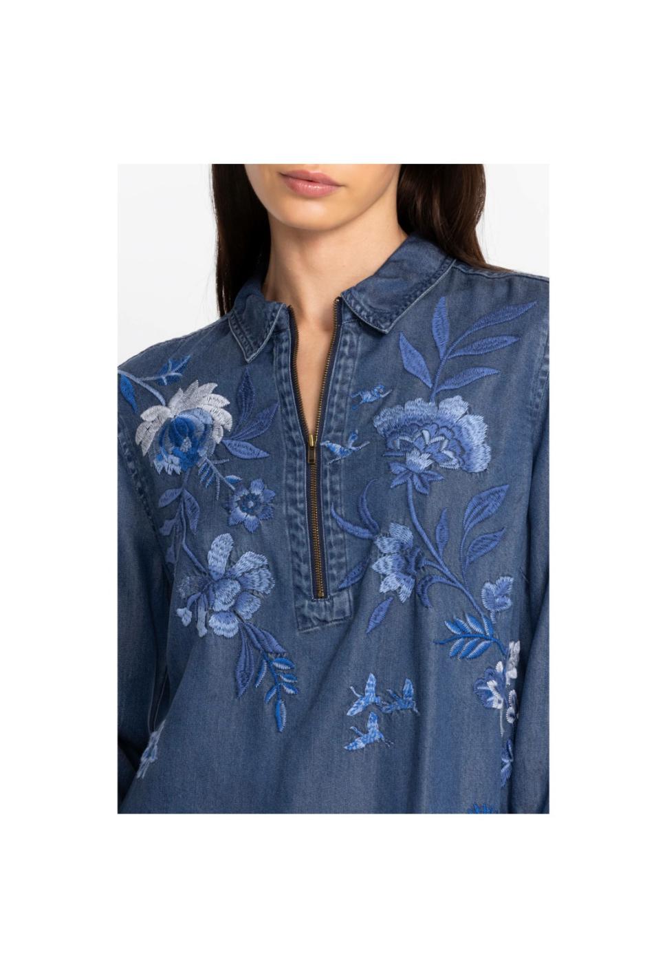 Women Tops | Johnny Was Jazmine Zipup Shirt Tunic Denim Blue