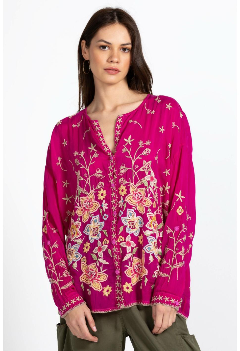 Women Tops | Johnny Was Jenai Blouse Festival Fuschia