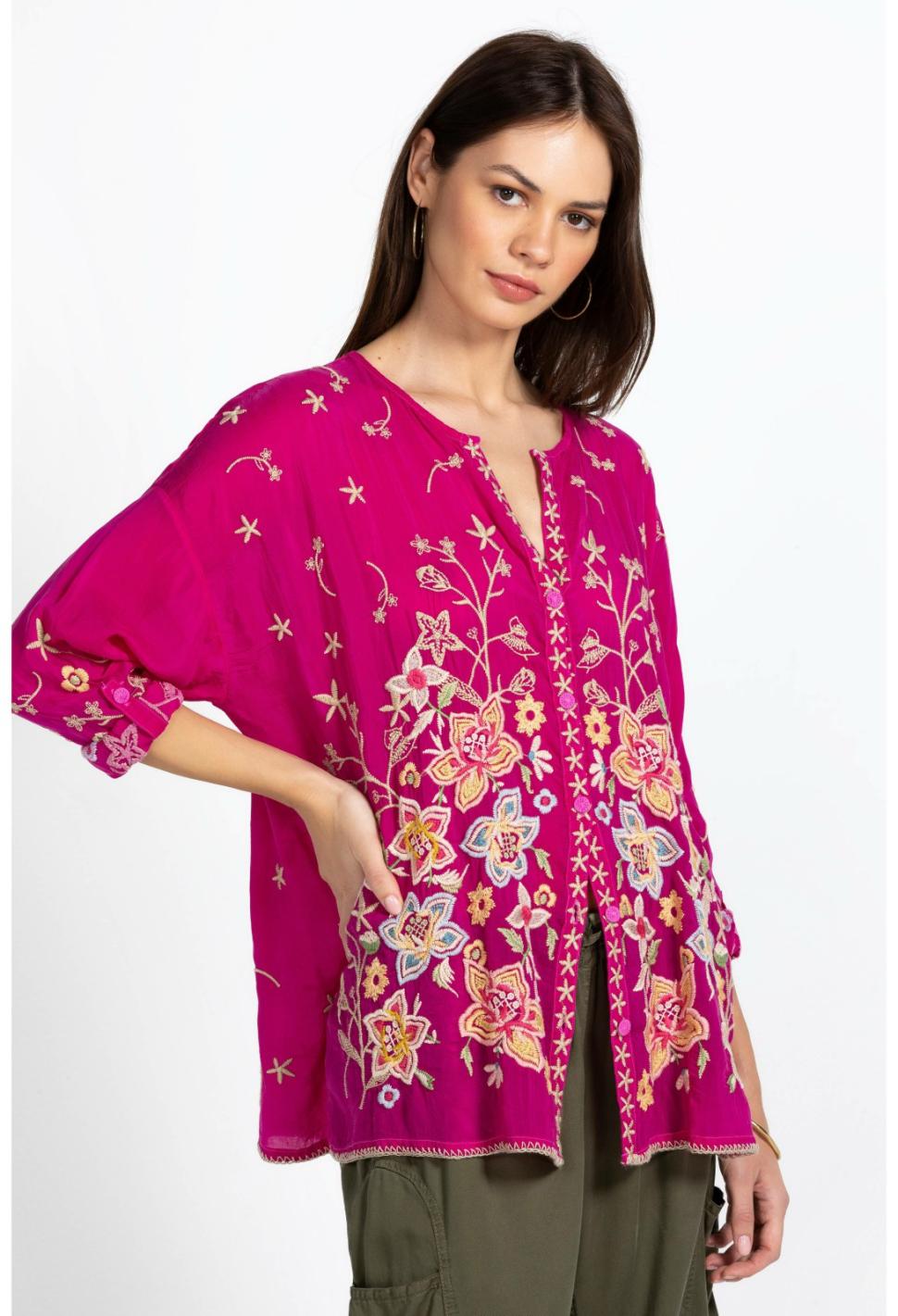 Women Tops | Johnny Was Jenai Blouse Festival Fuschia