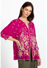 Women Tops | Johnny Was Jenai Blouse Festival Fuschia