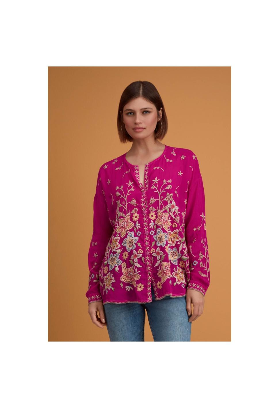 Women Tops | Johnny Was Jenai Blouse Festival Fuschia