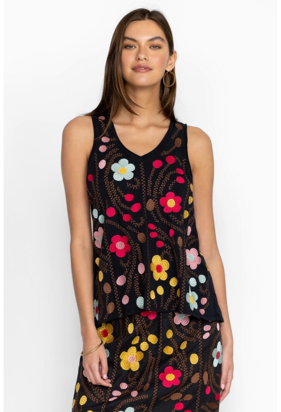 Women Tops | Johnny Was Joni Raw Edge V-Neck Tank Black