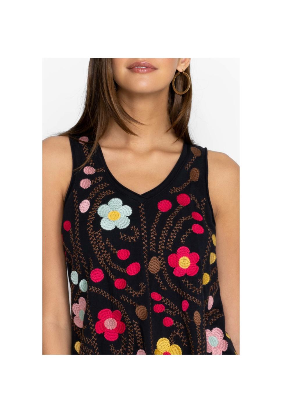 Women Tops | Johnny Was Joni Raw Edge V-Neck Tank Black