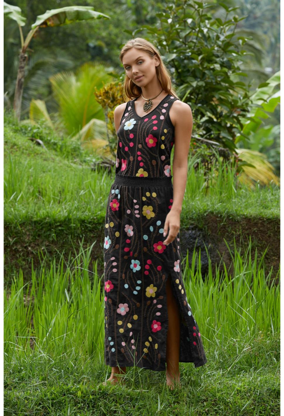 Women Tops | Johnny Was Joni Raw Edge V-Neck Tank Black