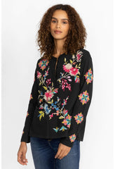 Women Tops | Johnny Was Julie Raw Seam Henley Black