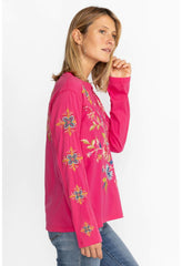 Women Tops | Johnny Was Julie Raw Seam Henley Fuchsia