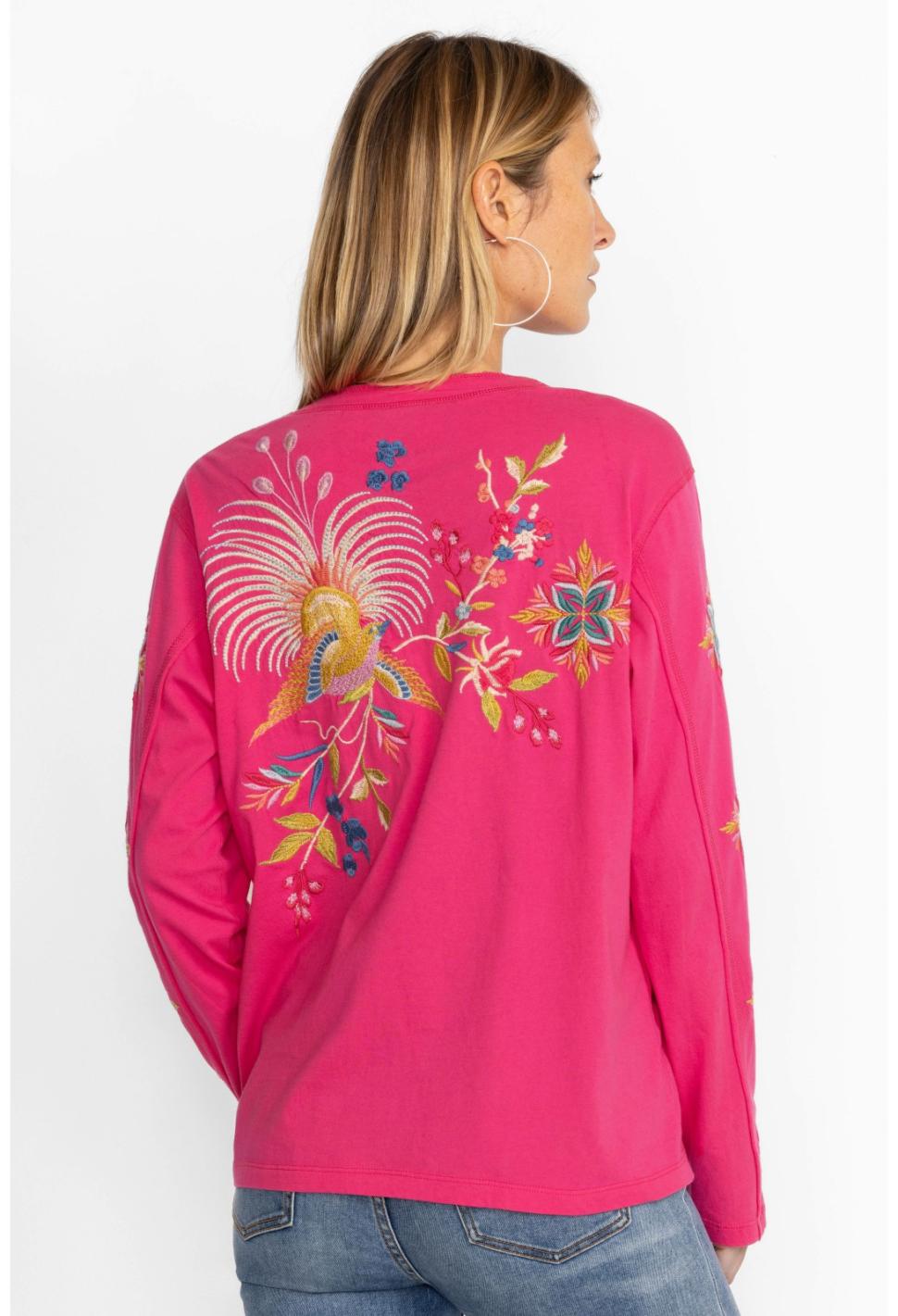 Women Tops | Johnny Was Julie Raw Seam Henley Fuchsia