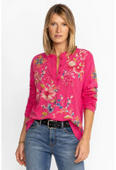 Women Tops | Johnny Was Julie Raw Seam Henley Fuchsia
