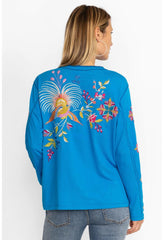 Women Tops | Johnny Was Julie Raw Seam Henley Glacier Blue