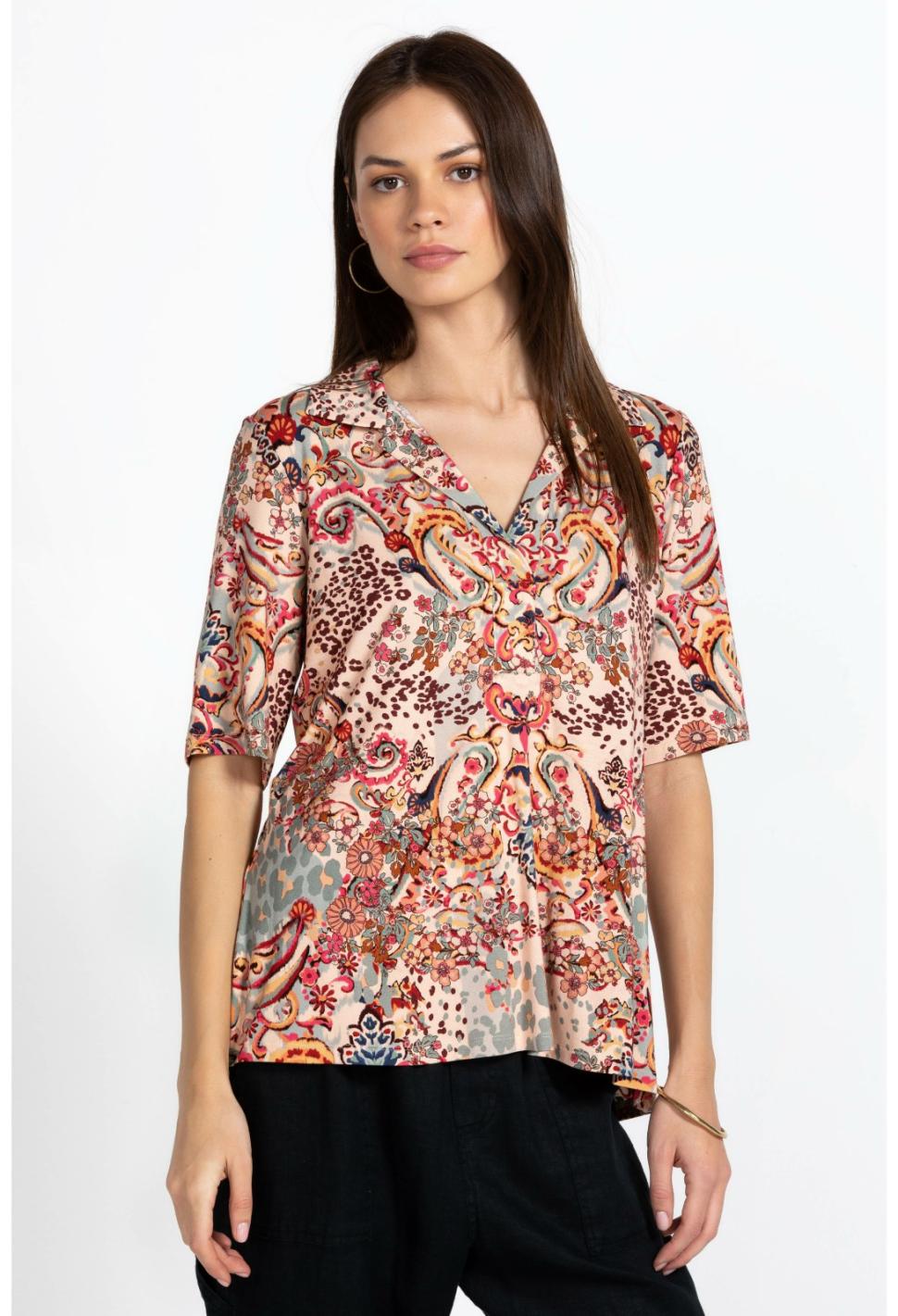 Women Tops | Johnny Was Jungle Paisley Polo Swing Tee Jungle Paisley
