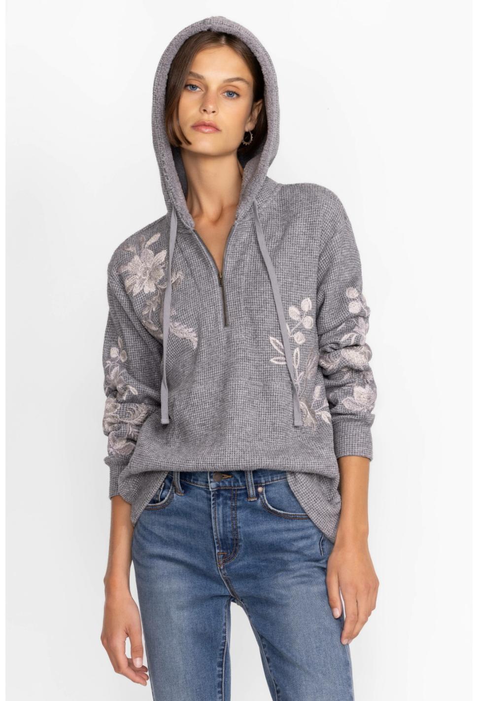Women Tops | Johnny Was Junie Metallic Thermal Hoodie Silver