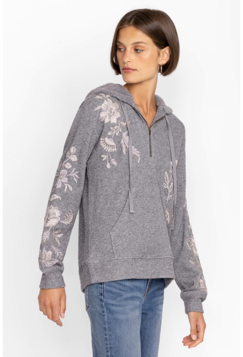Women Tops | Johnny Was Junie Metallic Thermal Hoodie Silver