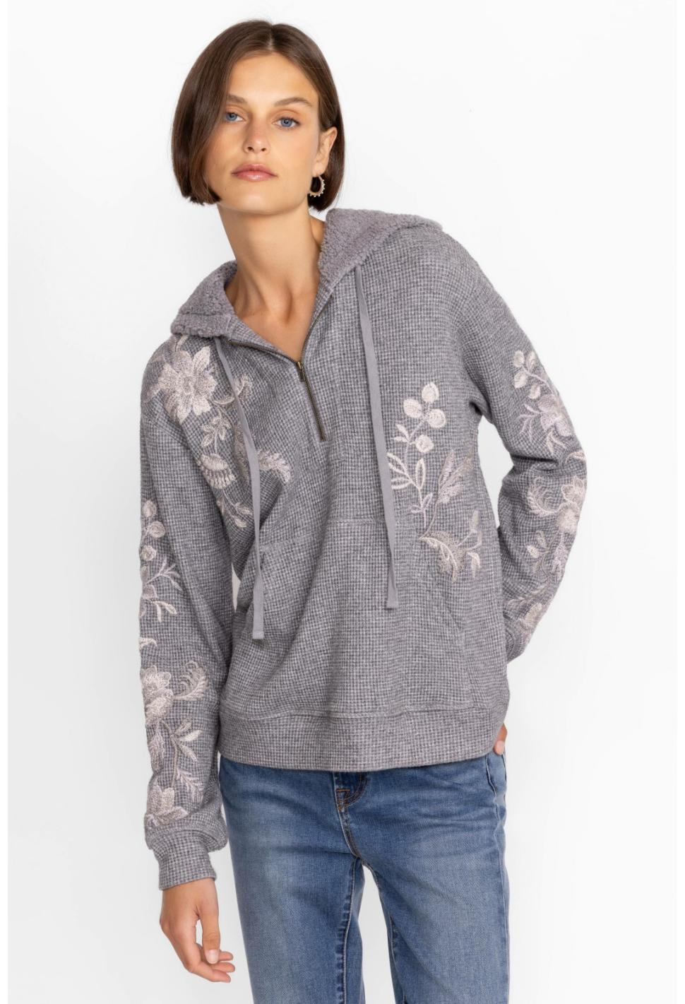 Women Tops | Johnny Was Junie Metallic Thermal Hoodie Silver