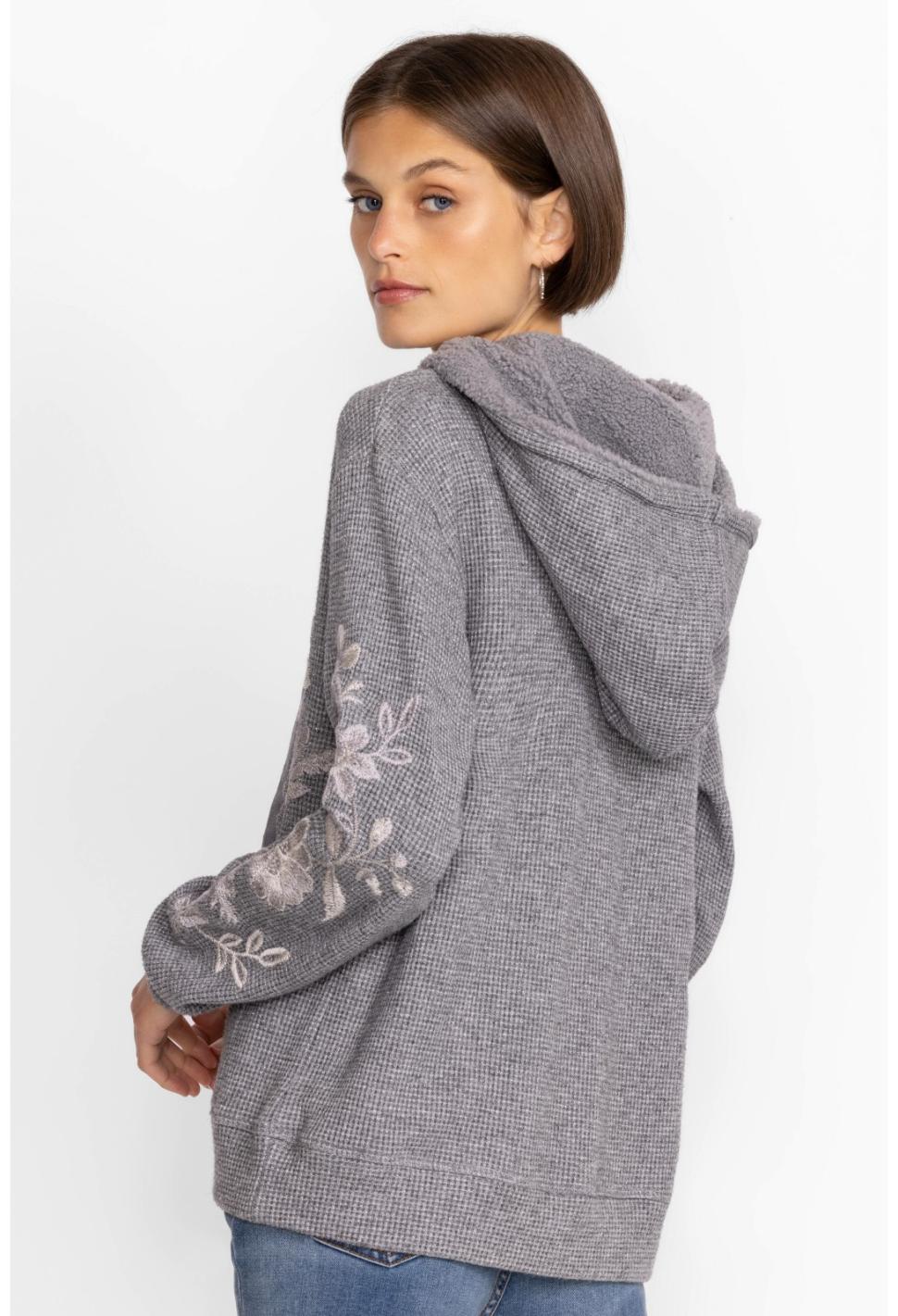 Women Tops | Johnny Was Junie Metallic Thermal Hoodie Silver