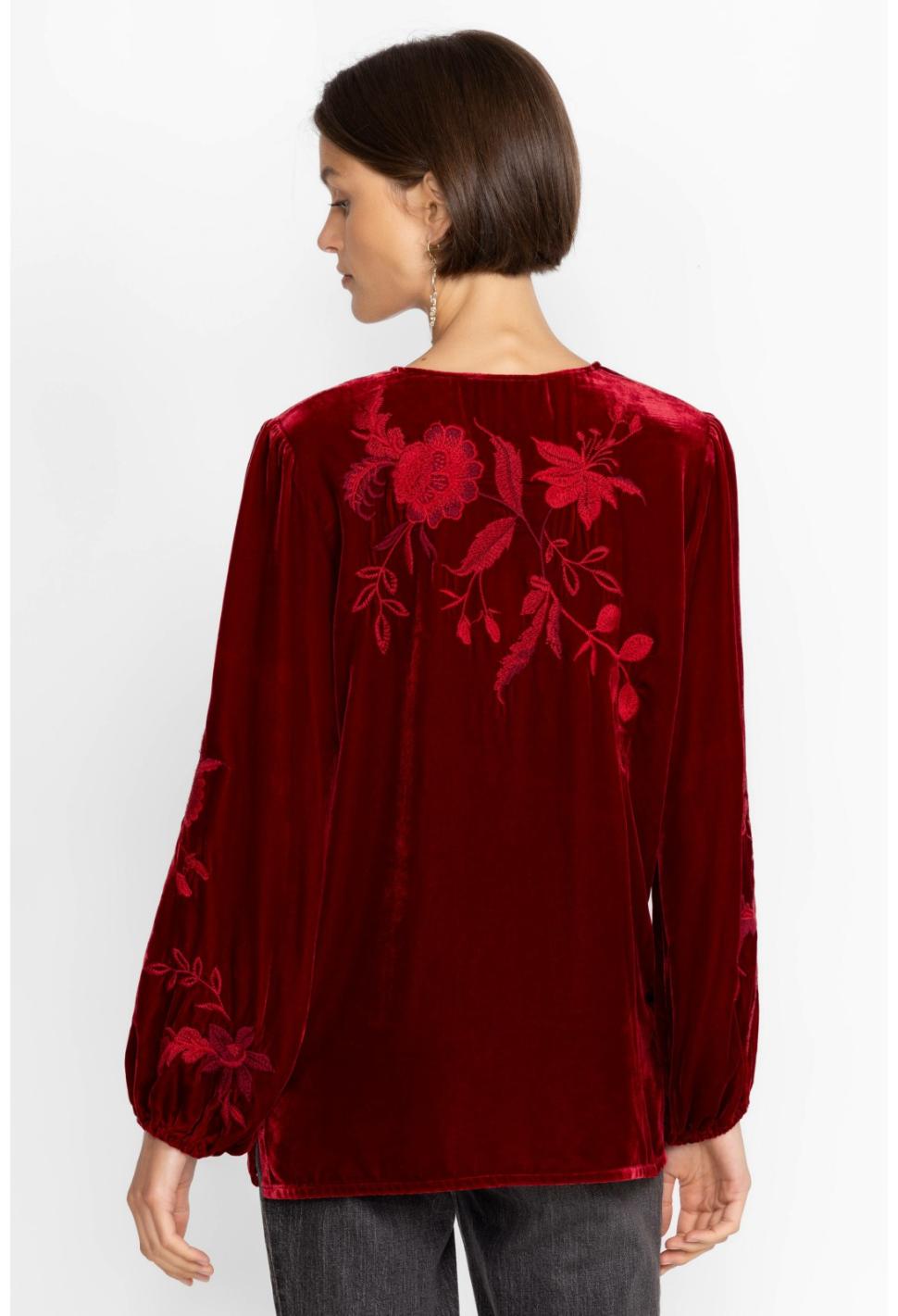 Women Tops | Johnny Was Junie Velvet Relaxed Blouse Rich Red
