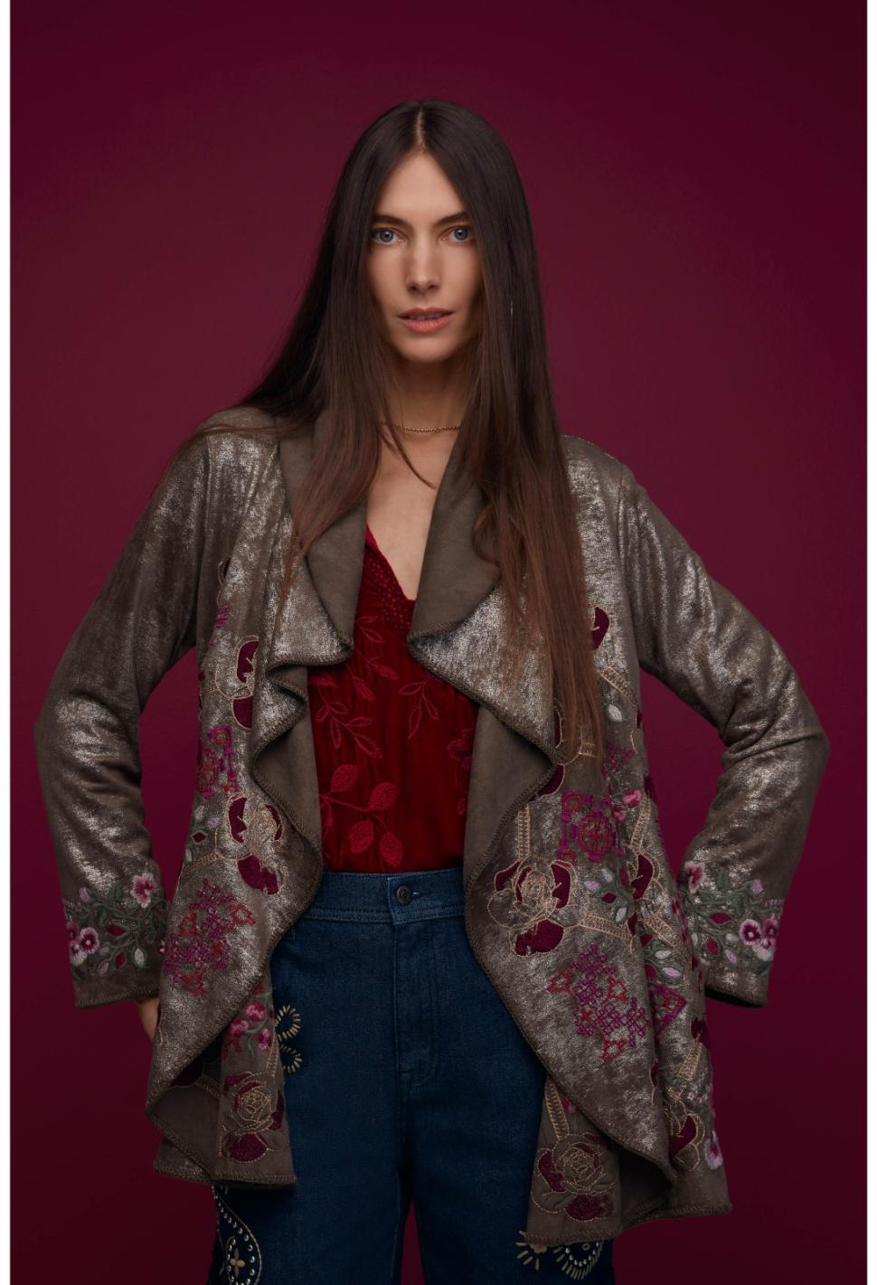 Women Tops | Johnny Was Junie Velvet Relaxed Blouse Rich Red