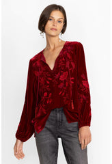 Women Tops | Johnny Was Junie Velvet Relaxed Blouse Rich Red