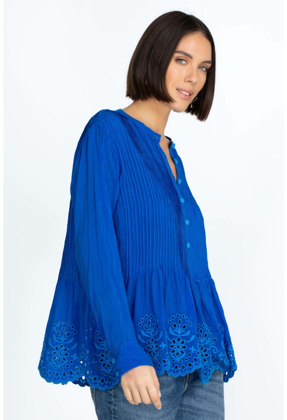 Women Tops | Johnny Was Leonie Pintuck Blouse Skydiver