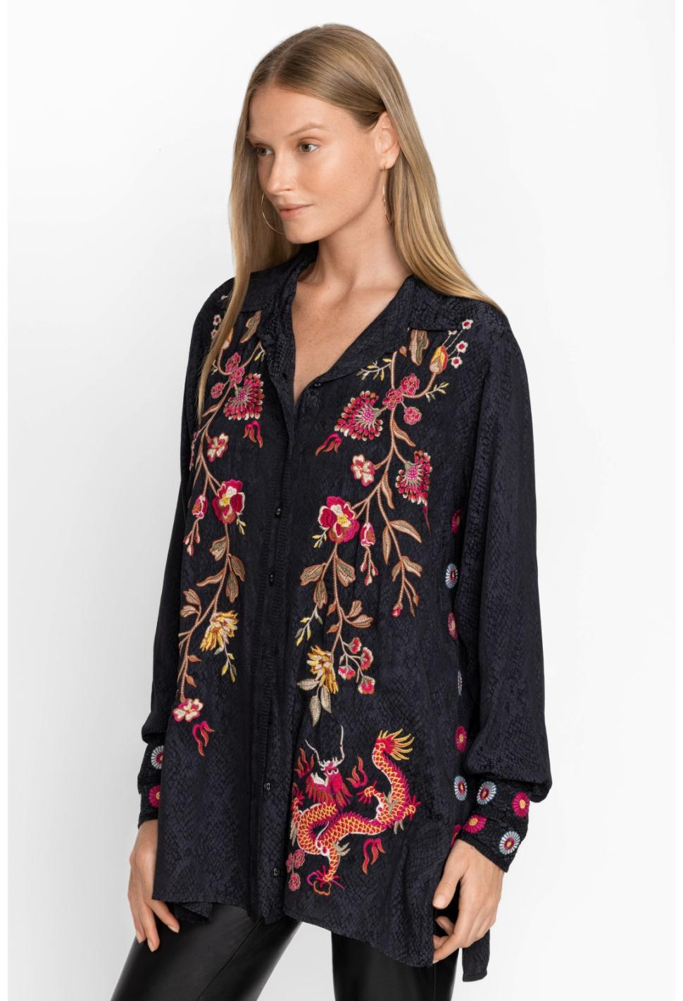 Women Tops | Johnny Was Lilith High Slit Tunic Black