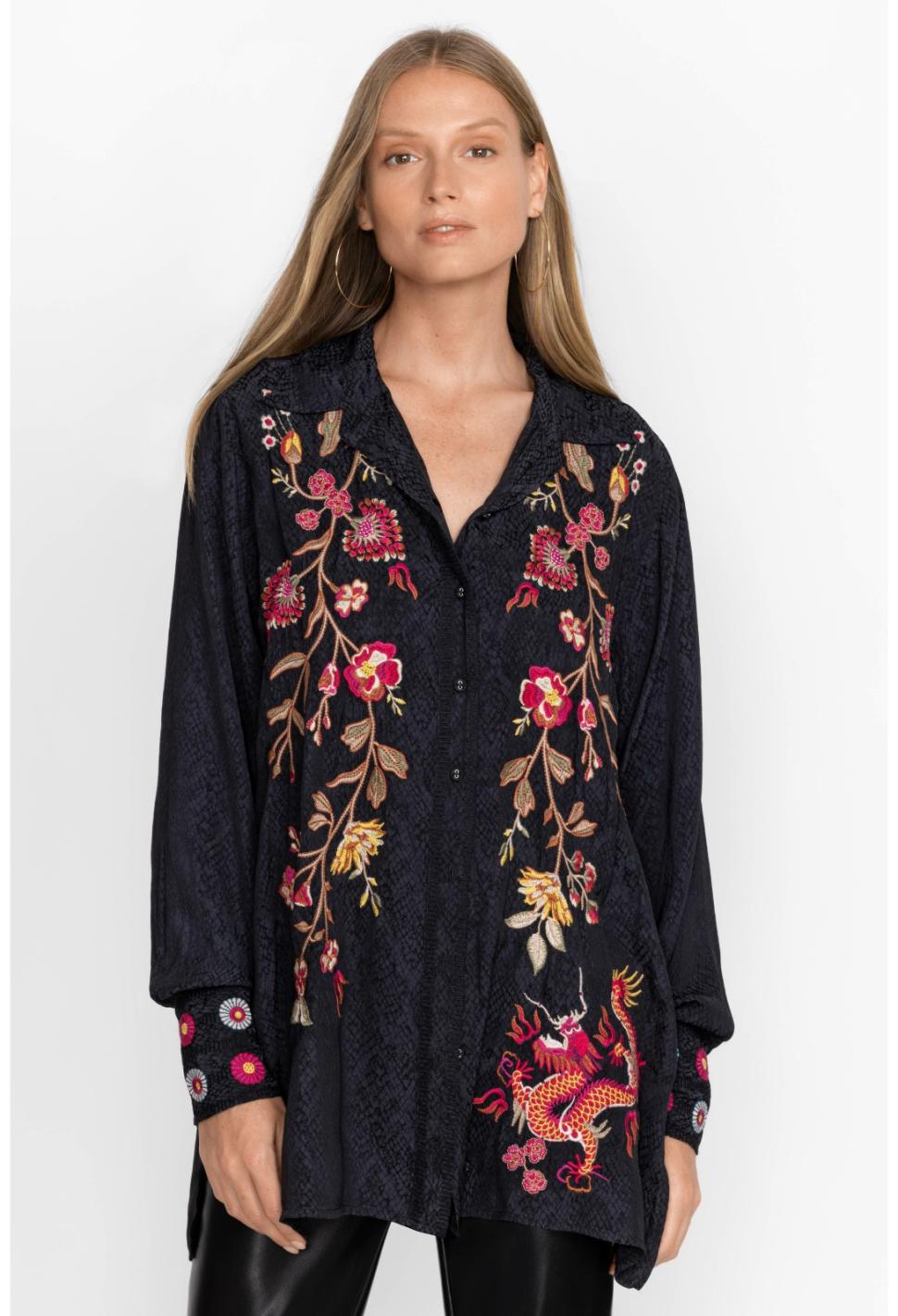 Women Tops | Johnny Was Lilith High Slit Tunic Black