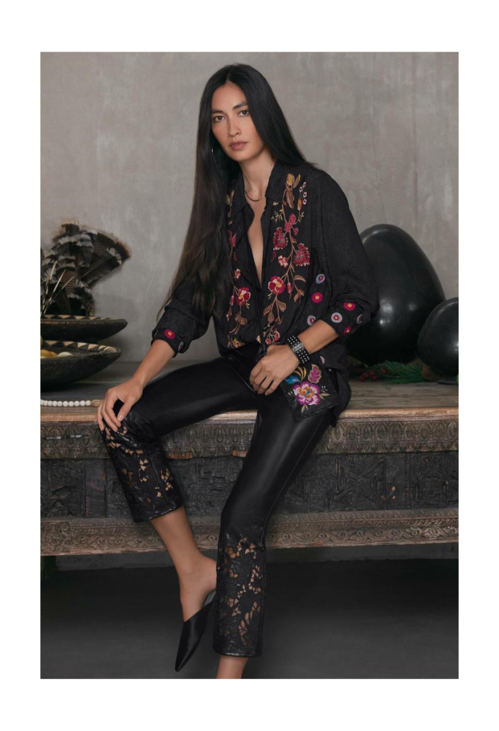 Women Tops | Johnny Was Lilith High Slit Tunic Black