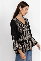 Women Tops | Johnny Was Liona V-Neck Kimono Sleeve Tee Black