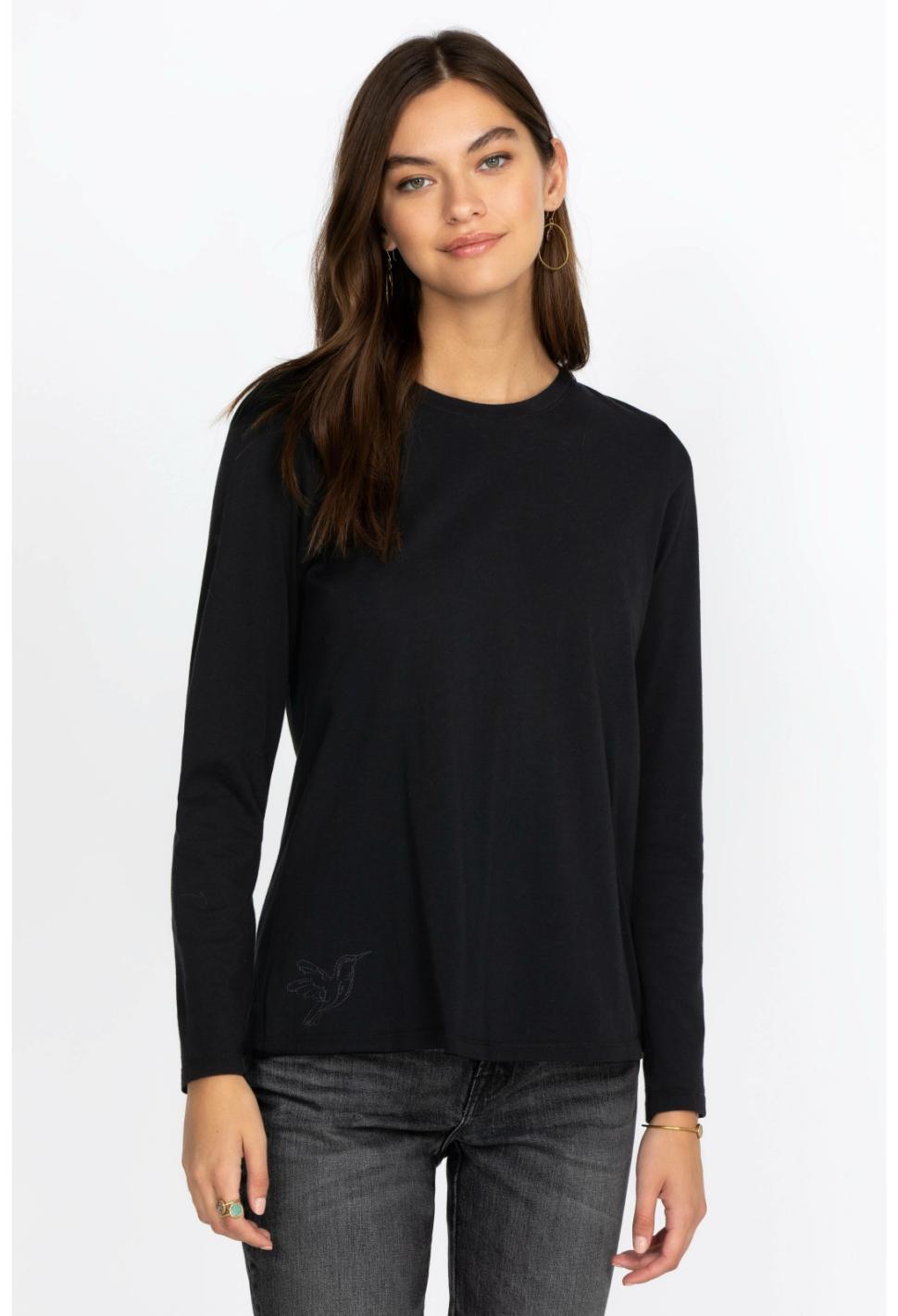 Women Tops | Johnny Was Long Sleeve Crew Neck Layering Tee Black