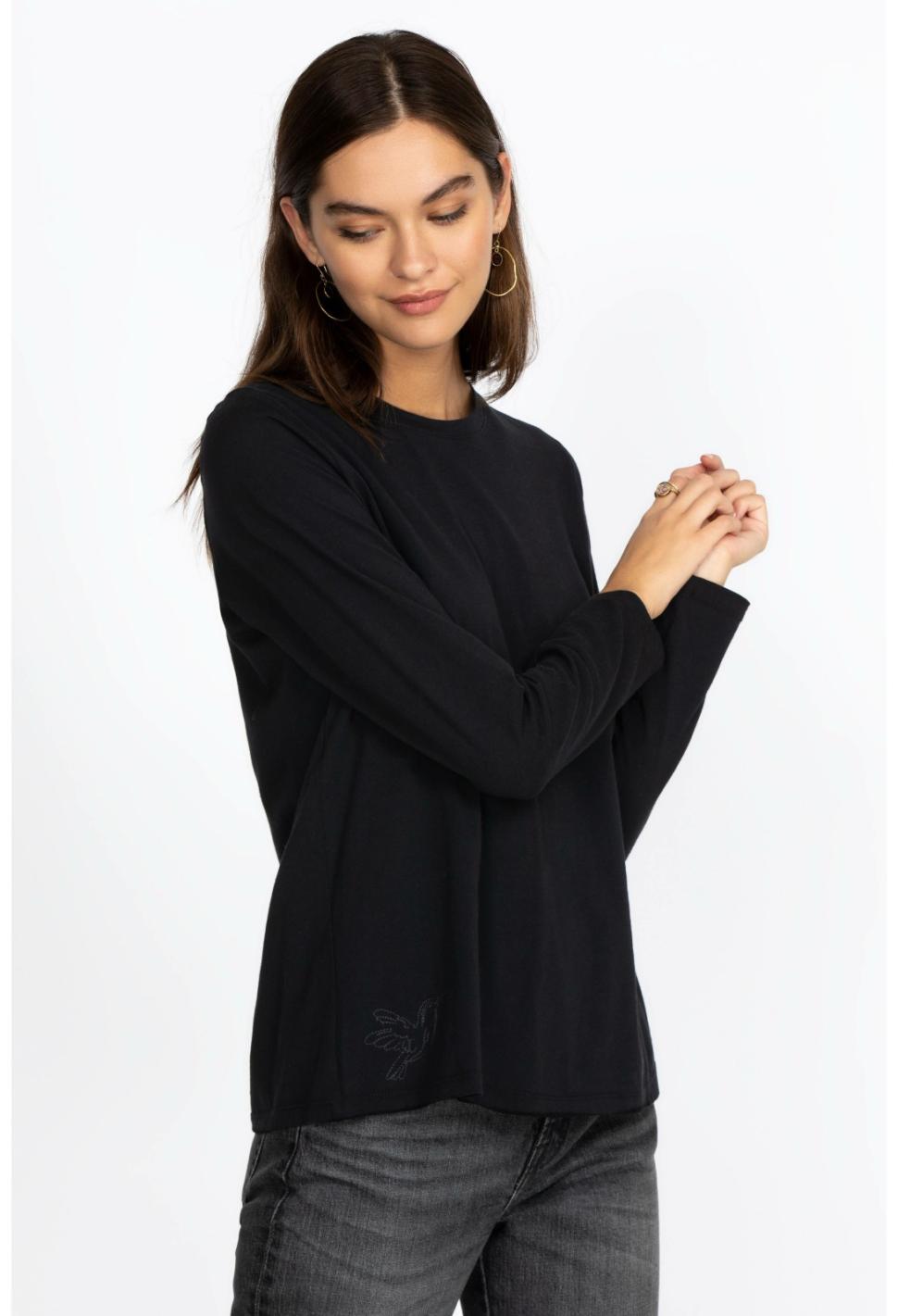 Women Tops | Johnny Was Long Sleeve Crew Neck Layering Tee Black