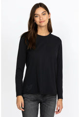 Women Tops | Johnny Was Long Sleeve Crew Neck Layering Tee Black