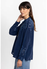 Women Tops | Johnny Was Lotus Eyelet Button Down Blue Night