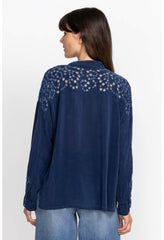 Women Tops | Johnny Was Lotus Eyelet Button Down Blue Night
