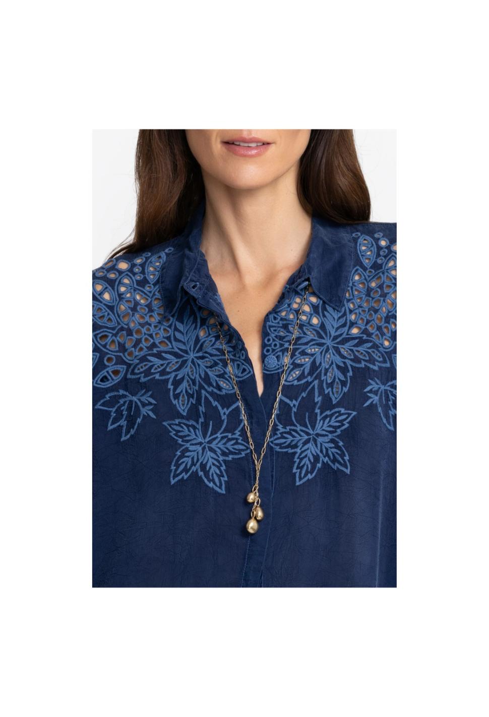 Women Tops | Johnny Was Lotus Eyelet Button Down Blue Night