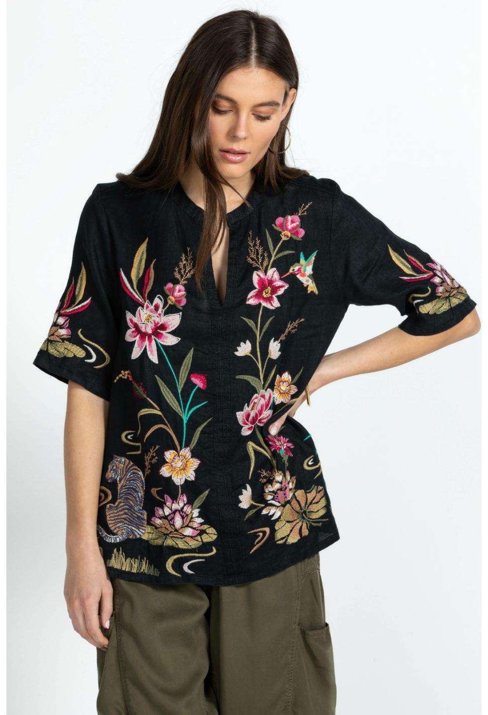 Women Tops | Johnny Was Maisie Easy V-Neck Top Black