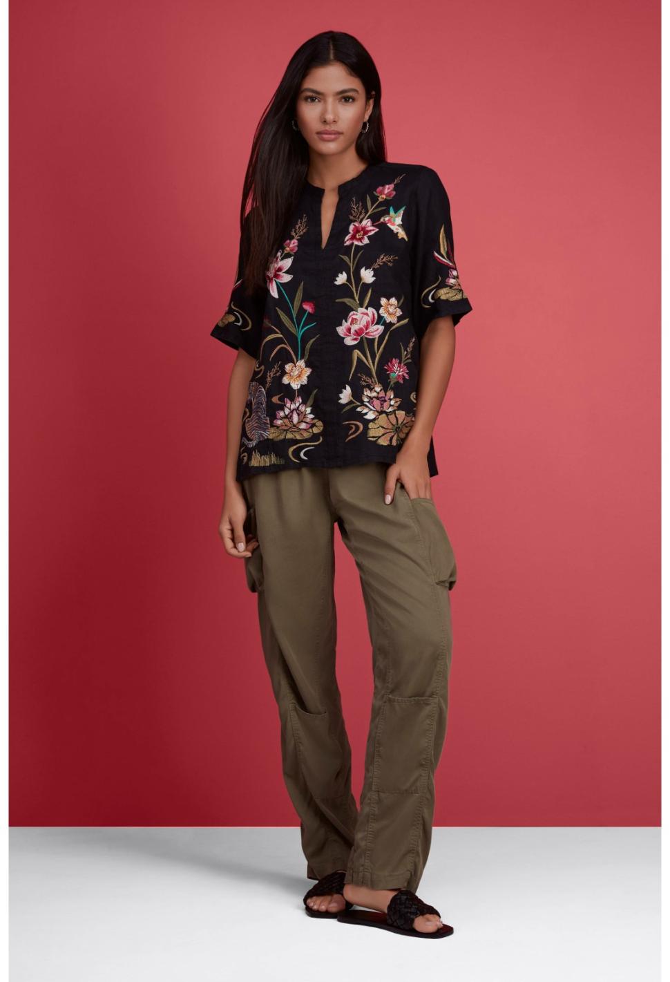 Women Tops | Johnny Was Maisie Easy V-Neck Top Black